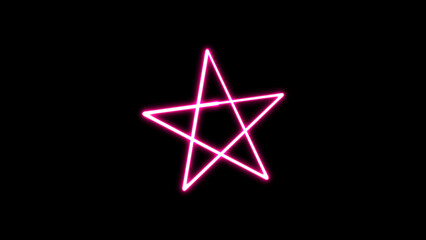 Neon glowing star shape. abstract background neon stars on a black background. Colorful night banner, light effect. Bright illuminated star shape.