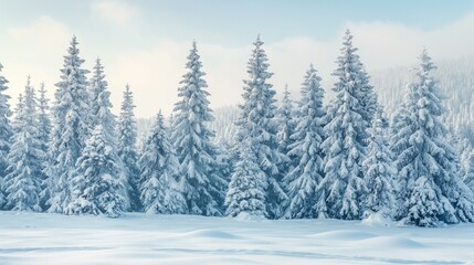 Fototapeta na wymiar Snow-covered pine trees against a serene winter backdrop.