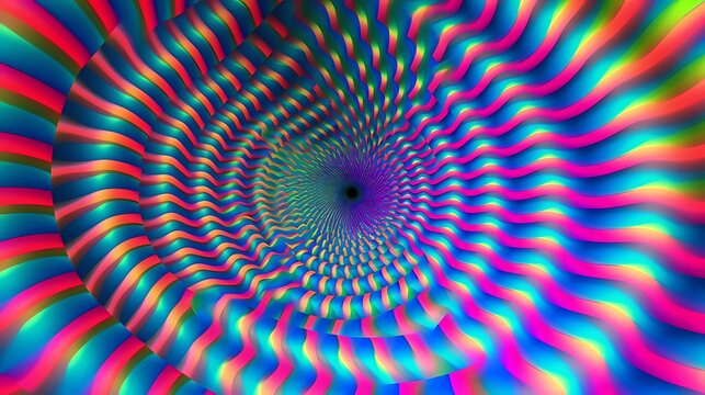 Psychedelic Pulses in Green Blue Yellow and Pink, Rotation - Optical Illusion Pulsation