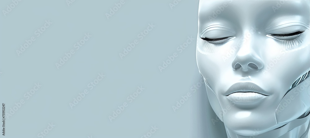 Aufkleber futuristic white artificial intelligence humanoid robot portrait with space for text placement.