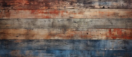 A wooden wall featuring a dynamic blend of blue and brown paint, creating a striking visual...