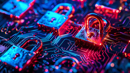 Fototapeta premium Electronic security lock Digital padlock for computing system.