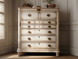antique wooden wardrobe with multiple drawers, a classic piece of furniture with a vintage design, perfect for home storage and adding a touch of elegance to any room