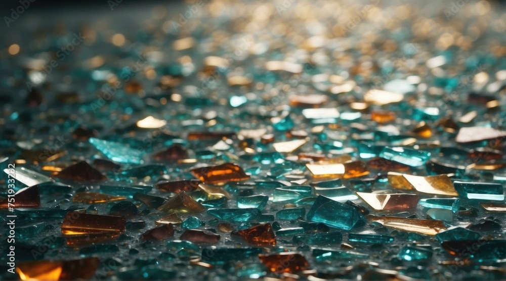 Poster a close up of a glass table with many different colored pieces. generative ai.