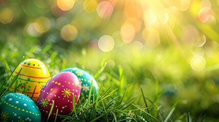 Colorful easter eggs in grass