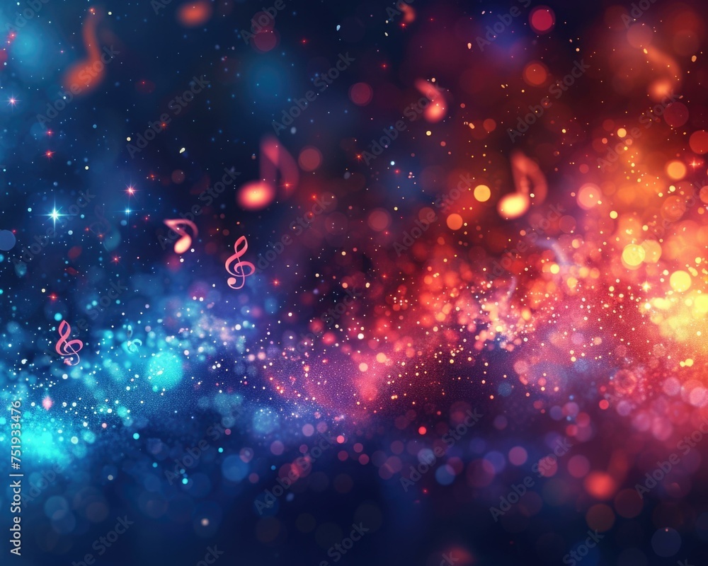 Poster colorful music notes and bokeh effect. generative ai.