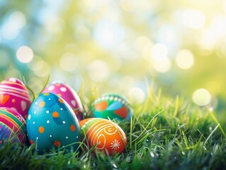Fototapeta na wymiar Colorful easter eggs in grass