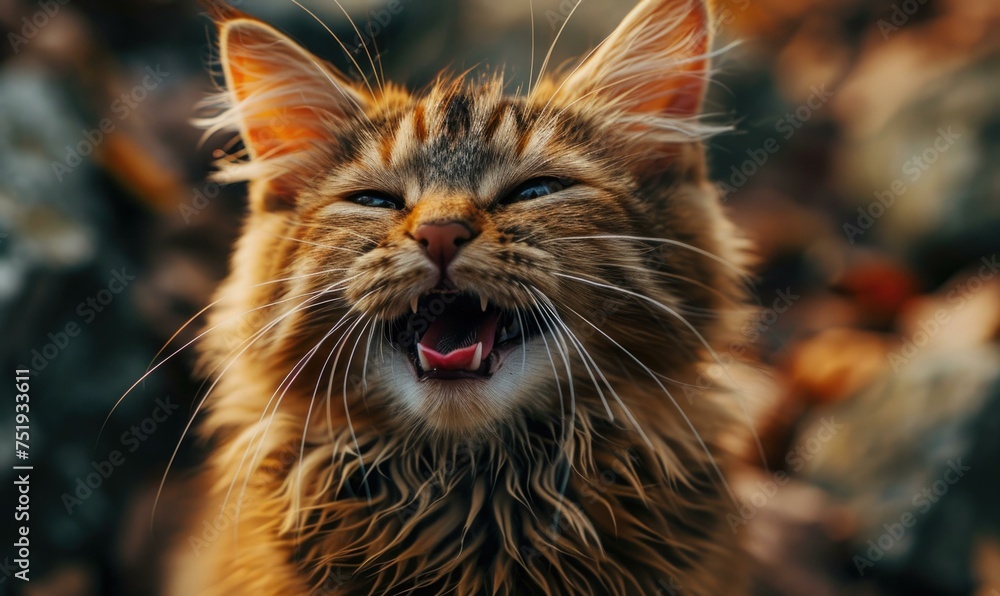 Poster a cat yawning with its mouth open. generative ai.