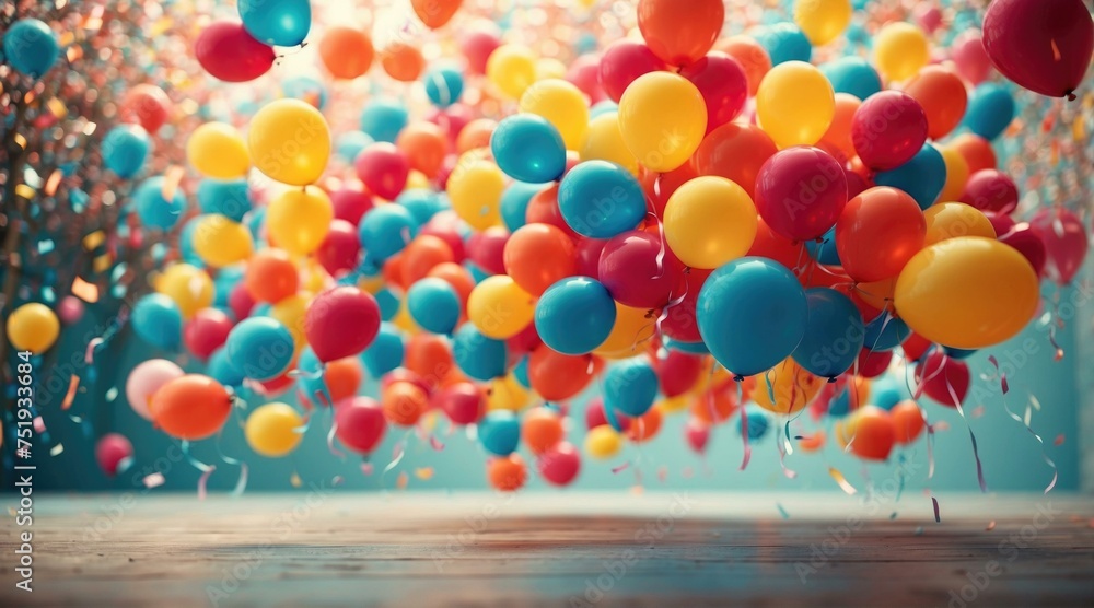 Aufkleber many colorful balloons are floating in the air. generative ai.
