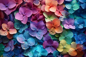 Colorful flowers with water drops wallpaper background.