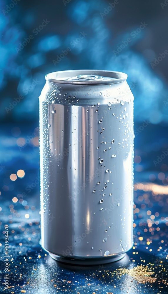 Aufkleber mockup of an empty white aluminum soda can on an abstract background with space for text placement