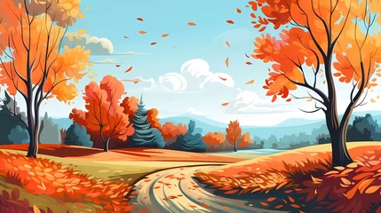 Schilderijen op glas Beautiful autumn landscape vector illustration. generative ai © munja02
