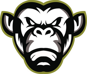 Gorilla logo for a sport team. chimpanzee logo illustration. gibbon mascot design for esport and gaming logo. Dark Red humanoid head emblem. monkey Vector illustration for any kind of graphic design
