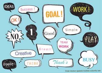 Cute vector speech bubble colorful set,Hand drawn set of speech bubbles with handwritten for book ,card, business, poster design. Vector illustration design for fashion fabrics, textile graphics
