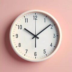 3d illustration Simple wall clock isolated on minimalist background