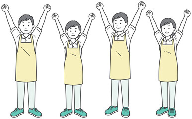 両手でガッツポーズをする介護士男女全身