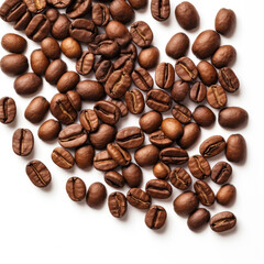 Coffee beans isolated on white background top view