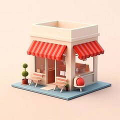3d illustration rendering Simple small shop isolated on minimalist background