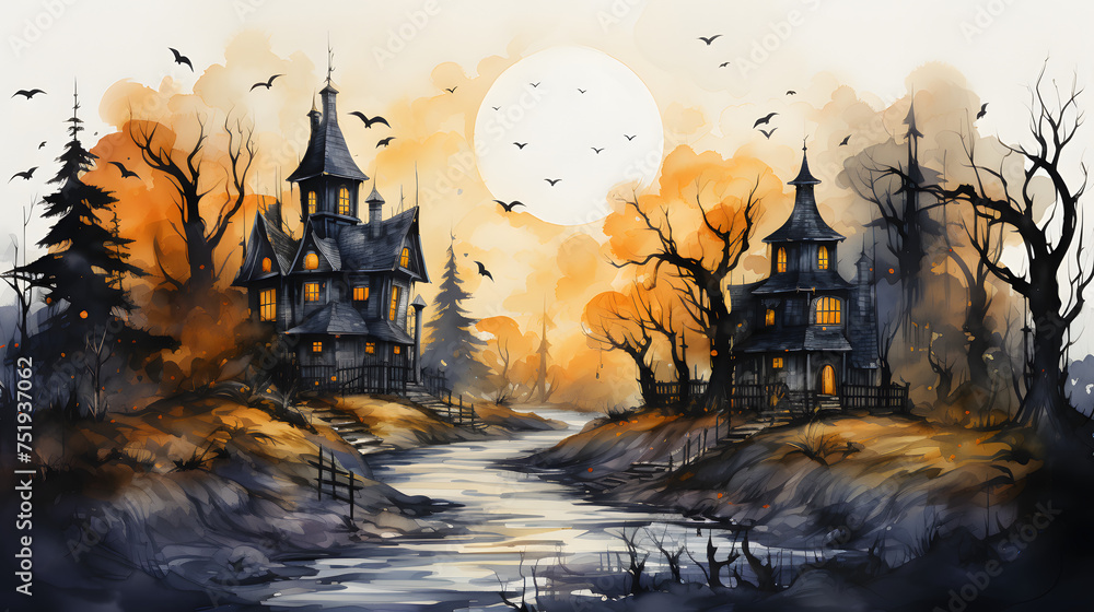 Wall mural halloween watercolor