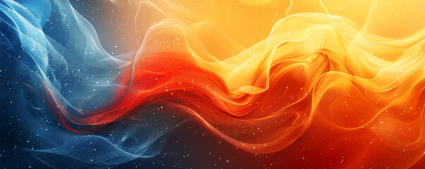 Fototapeta premium Silk Flames and Waves. Silk-like textures blending warm oranges with cool blues in an abstract design.
