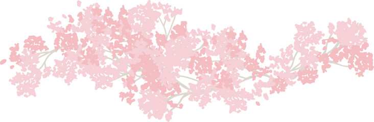 桜の花イラスト。満開の桜の花と散る花びら。桜並木。春の花見。Cherry Blossom Clipart. Cherry blossoms in full bloom and falling petals. Row of cherry blossom trees. Spring flower viewing.