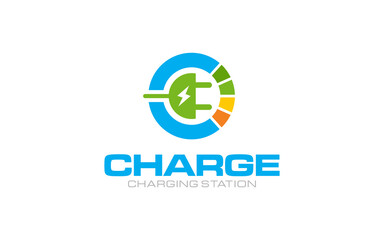 Illustration vector graphic of modern electric charging, EV car, charging point, electric vehicle supply concept logo design