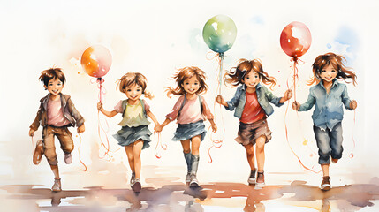 Jump Rope Childrens Games Watercolor - obrazy, fototapety, plakaty