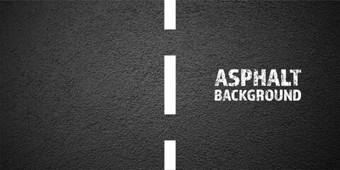 Asphalt road with white lane marking, concrete highway surface, texture. Street traffic line, road dividing strip. Pattern with grainy structure, grunge stone background. Vector illustration