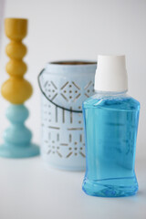 mouthwash liquid in a container on table 