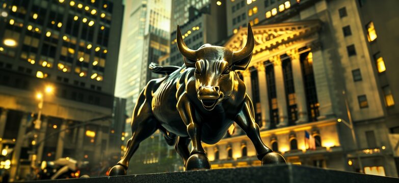 Financial markets stock trading background showing a bull market, business analytic technology, data dashboard concepts. Generative AI - Powered by Adobe