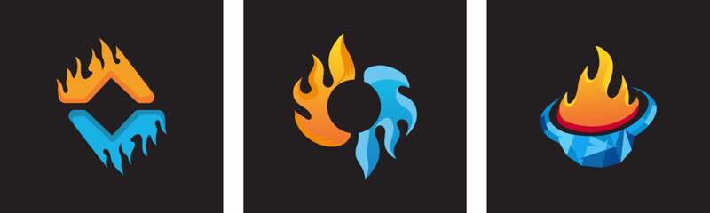 fire ice logo collection with 3 shapes