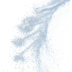 The salt particles are sprinkled in the air to form a thin  isolated on transparent png.


