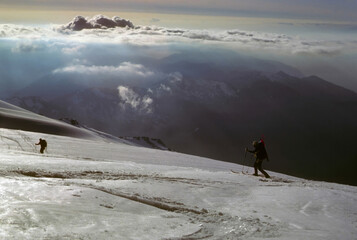 Telemark skiers on ascent of Mt Baker
