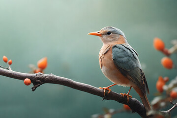 A realistic image of a single bird resting and looking away on a tree branch against a wild, natural background.