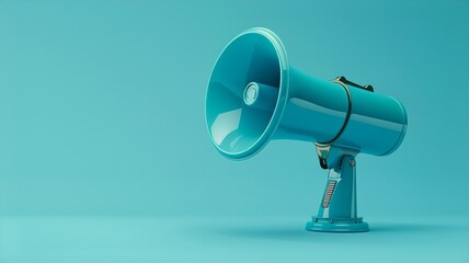 Bright blue megaphone on a uniform background as a bold statement of communication