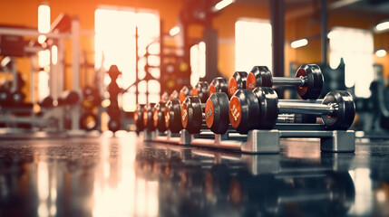 dumbbell on the floor - obrazy, fototapety, plakaty