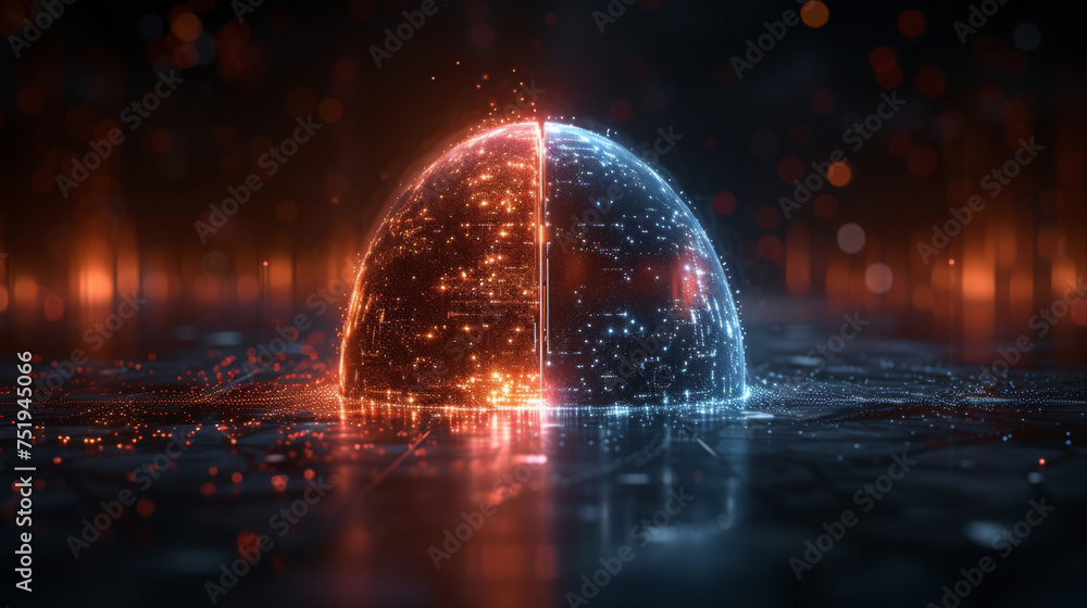 Aufkleber a futuristic image of a corporate shield divided into two halves one representing debt and the other