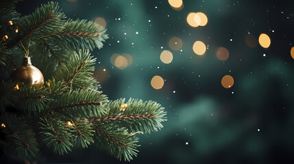 Fototapeta na wymiar Christmas tree with festive bokeh lights, Christmas and New Year holiday background