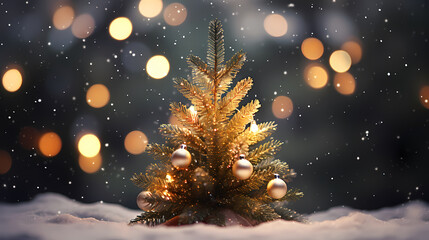 Christmas tree with festive bokeh lights, Christmas and New Year holiday background