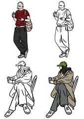 Set of people. People in the city. White background. Young people's lifestyle Hand Painted color illustration