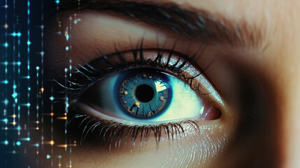 Hi tech biometric security scan, Close up of woman eye in process of scanning