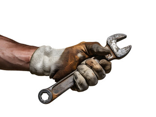 Hand holding hand tools, isolated on transparent background.