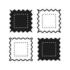Icon stamp square. Perforated border design. Postal service symbol. Vector illustration. EPS 10.