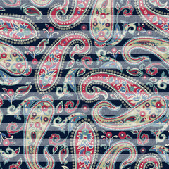 traditional paisley white stipes pattern on textures background 
