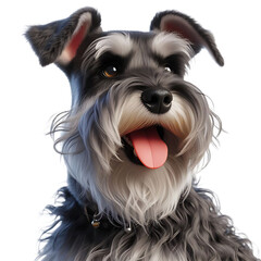 happy miniature schnauzer collection, portrait, sitting, lying and standing, isolated on a white background
