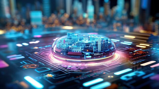 Futuristic technology interface. 3d rendering toned image double exposure - Powered by Adobe