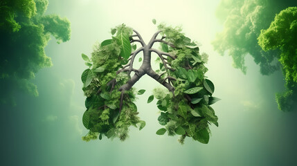Branches shaped like human lungs, forest protection ecology illustration