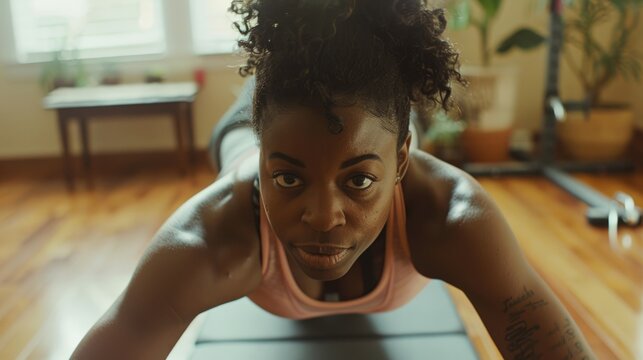 woman exercising in her living room generative ai