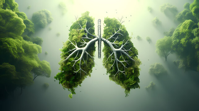 Branches shaped like human lungs, forest protection ecology illustration