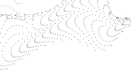 Flowing dot particles wave pattern halftone black smooth curve shape isolated on transparent background. concept of technology, science, music, modern, banner, cover, poster. vector illsutration